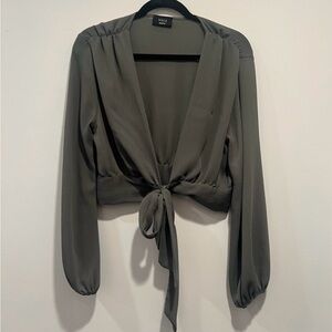 Vici green Tie-Front, crop Blouse